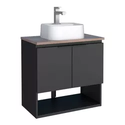 Kit Gabinete Banheiro Aço Pequi Preto 60 C/Tampo M... - Rede Construir Milmart