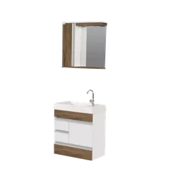 Kit Gabinete Banheiro Napole Suspenso 59,5 Nogal - Rede Construir Milmart