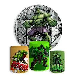 Kit Painel De Festa Incrível Hulk Redondo + Trio De Cilindros Em Tecido - Painel de Festa Loja Oficial