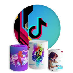 Kit Painel De Festa Tiktok Redondo + Trio De Cilindros Em Tecido - Painel de Festa Loja Oficial
