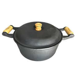 Panela de Ferro Fundido Alça Madeira e Tampa 30 cm... - Panelas Ferreira 
