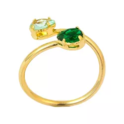 Anel Ajustável Com Zircônias Verde Aqua e Peridoto... - Kumbayá Joias
