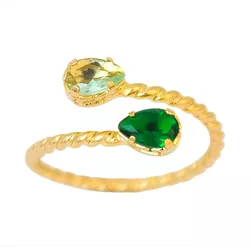 Anel Ajustável Torcido Com Zircônias Verde Aqua e ... - Kumbayá Joias