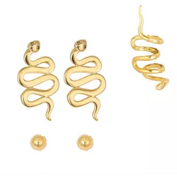 Brinco Trio De Cobra e Esfera Com Piercing By Kumb... - Kumbayá Joias