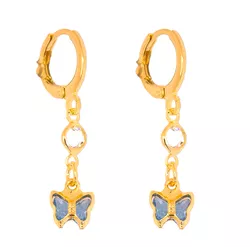 Brinco Argola Com Pingente Borboleta De Zirconia A... - Kumbayá Joias