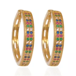 Brinco Argola Média Zircônias Coloridas Banho de O... - Kumbayá Joias