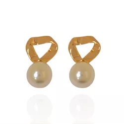 Brinco Orgânico com Pérola Banho de Ouro 18K - JBR... - Kumbayá Joias