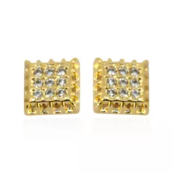 Brinco Quadrado de Zircônias Banho de Ouro 18K - J... - Kumbayá Joias