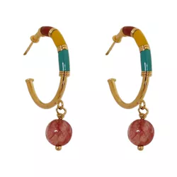 Brinco Argola Esmaltada Colors e Pedra Natural Jad... - Kumbayá Joias