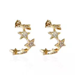 Brinco Meia Argola Estrelas com Zircônias Banho de... - Kumbayá Joias