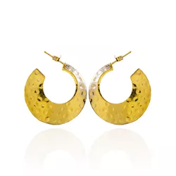 Brinco Meia Argola Texturizada Banho de Ouro 18K -... - Kumbayá Joias