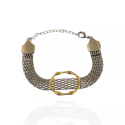 Pulseira Malha de Relógio com anel Dourado Semijoi... - Kumbayá Joias