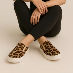 Tênis Slip On Couro Premium Pelo Leopardo Caramelo 510 - 196 - USE PDK SHOES