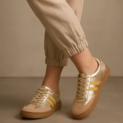 Tênis Casual Couro Premium Plume Glace Craquele Dourado 2042 - 301 - USE PDK SHOES