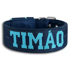 COLEIRA PERSONALIZADA 5cm azul marinho com nome em... - PETSPACE