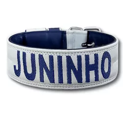 COLEIRA PERSONALIZADA 5cm prata/azul marinho com n... - PETSPACE
