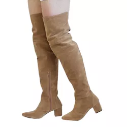 Bota Over The Knee Lirom Cano Longo Camurça Bege -... - CALÇADOS LIROM
