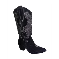 Bota Texana Feminina Exótica Couro Arraia Preto e Dallas Preto Laser - Silverado... - SILVERADO BOTAS