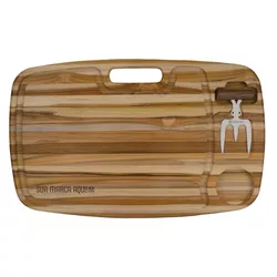 Kit Tábua em Madeira Teca + Garfo Trinchante Perso... - Zoz Personalizados