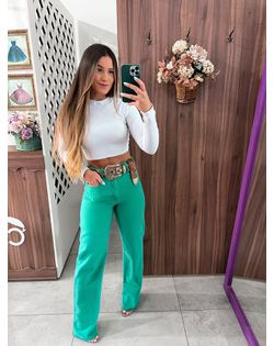 Calça Wide Leg Jeans Colcci Verde - 22013 - Closet