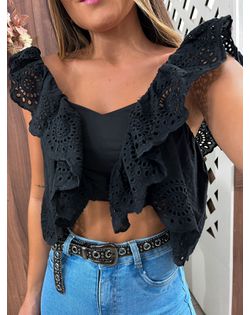 Cropped Laise Preta Flora - 1090 - Closet