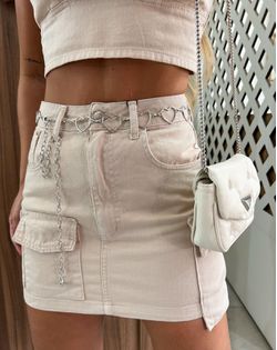 Saia Jeans Cargo Bege Alcance - 7478 - Closet