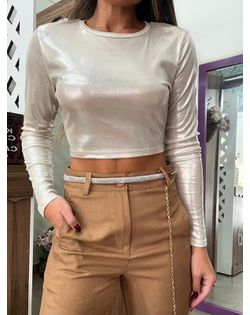 Cropped Metalizado Bege - 44411 - Closet