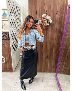 Saia Midi Courino Preta Liza - 1817 - Closet