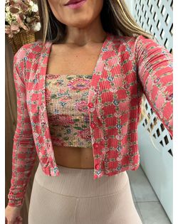 Cardigan Estampado Rosa Canelado Com Top Lez - 281... - Closet