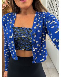 Cardigan Estampado Azul Canelado Com Top Lez - 05... - Closet