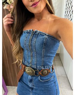 Top Corset Jeans Escuro Alcance - 05215 - Closet