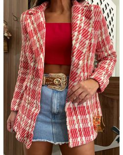 Blazer Tweed Xadrez Vermelho - 201851 - Closet