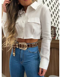 Camisa Cropped Branca Ana - 10417 - Closet