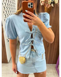 Blusa Jeans Manga Bufante Alcance - 979489 - Closet