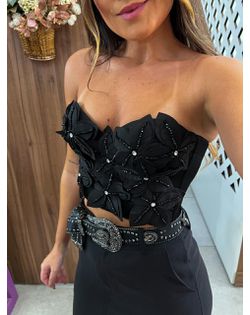 Top Corset Flores Preto - 4898 - Closet