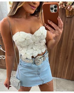 Top Corset Flores Branco - 978478 - Closet