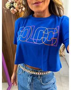 Camiseta Cropped Azul Colcci - 21455 - Closet