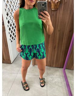 Blusa Regata Cropped Ella Com Linho Verde Colcci -... - Closet