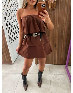 Vestido Babados Marrom - 30119645 - Closet