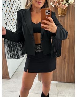 Blazer Preto Franjas Clara - 6259656 - Closet