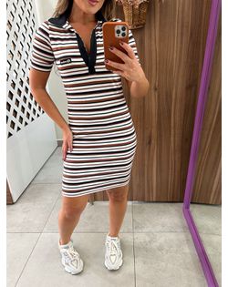 Vestido Mini Listrado com Gola Polo Colcci - 6568... - Closet
