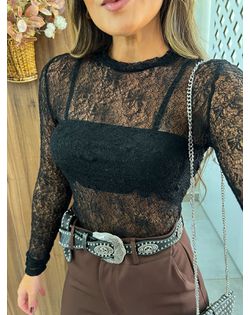 Blusa Renda Preta Jessy - 2595656 - Closet