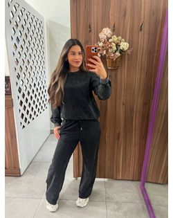 Conjunto Moletom Preto Estonado Brilhos - 5985887 - Closet