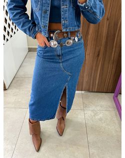 Saia Jeans Midi Assimétrica Alcance - 544848 - Closet