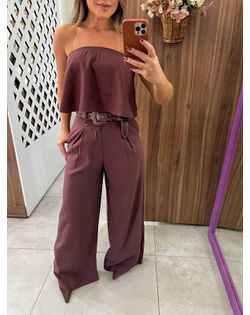 Calça Pantalona Madalena Marrom Bordo - 51557474 - Closet