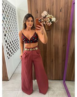 Calça Pantalona Madalena Terracota - 6269565 - Closet