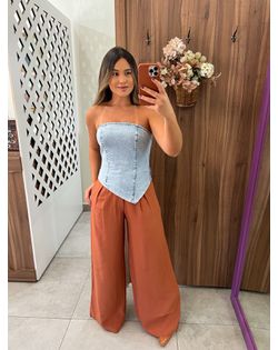 Calça Pantalona Madalena Telha - 5628745 - Closet