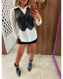 Colete Preto Courino - 9668786 - Closet