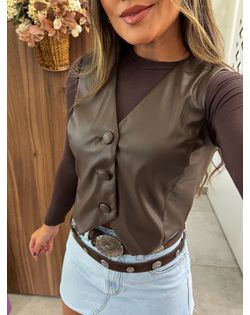 Colete Marrom Courino - 85969 - Closet