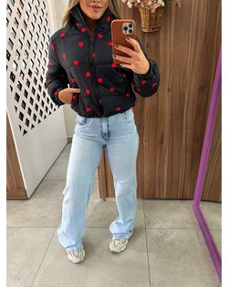 Jaqueta Puffer Corações Preta - 168574 - Closet